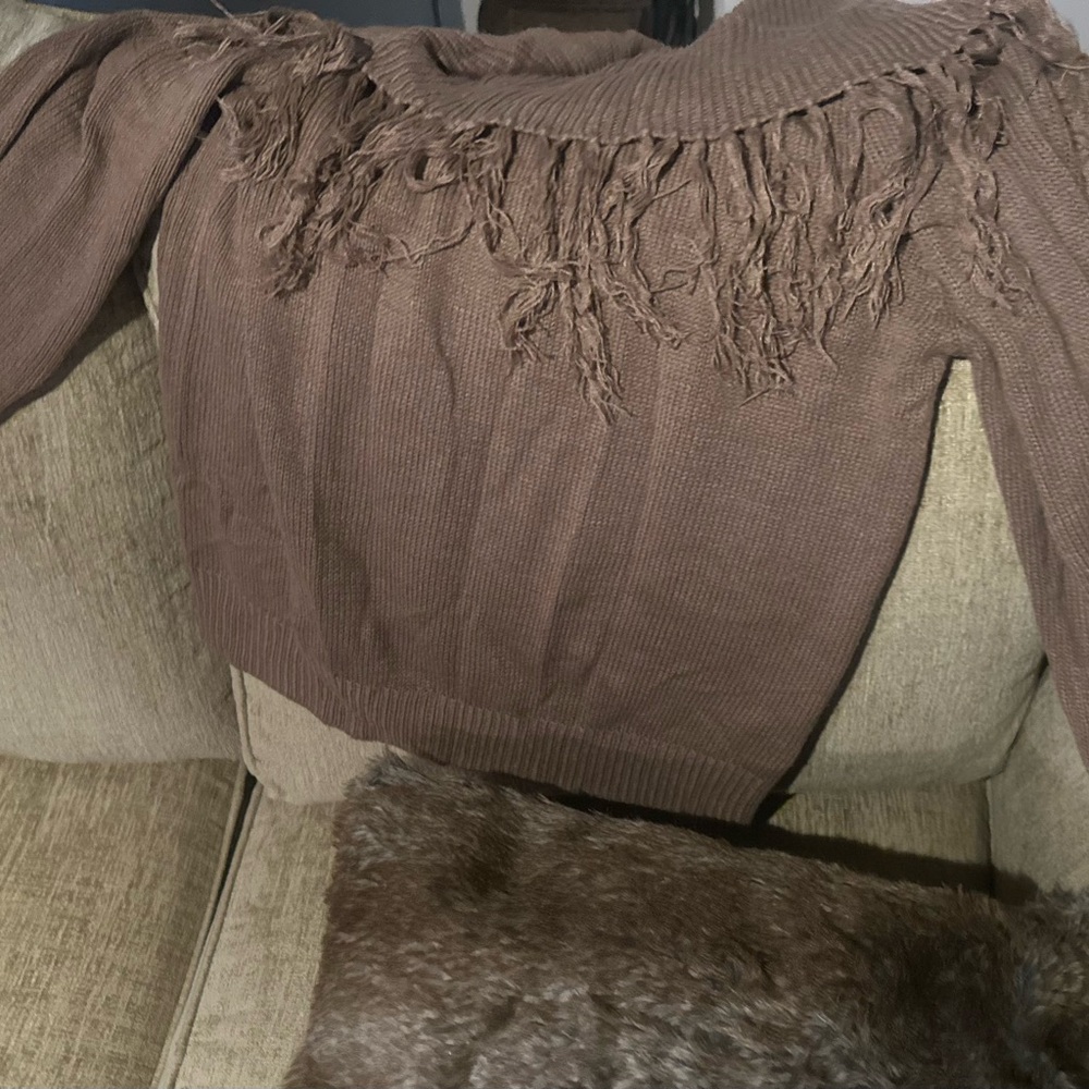 Off the shoulder fringe sweater